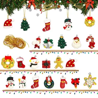 18 Stück Weihnachtsfiguren Klein Set, FUKPO Miniatur Ornamente Weihnachten Mini Weihnachtsdeko Anhänger zum Basteln, Harz Figuren Tischdeko Weihnachtsschmuck Kleine Deko Weihnachtsbaum Zuckerstangen