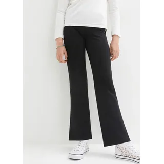 Schlaghose BONPRIX "Schlaghose aus Baumwoll-Mix mit seitlichen Schlitzen", Mädchen, Gr. 146, N-Gr, schwarz, Jersey, Obermaterial: 95% Baumwolle, 5% Elasthan, unifarben, Basic lang, Hosen Schlaghose, aus Baumwoll-Mix, ausgestellte Passform, mit seitlichen Schlitzen