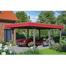 Bild Skan Holz Carport Wendland 409 x 628 cm Alu-Dach Blende Rot