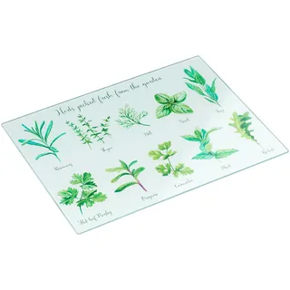 Tala Gehärtetes Glas Schneidebrett mit Kräutermotiv Rutschfest Multifunktional als Arbeitsplattenschutz und Servierfläche 30 cm x 40 cm