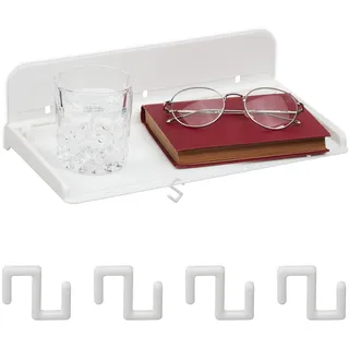 Relaxdays Bettablage, Mini-Nachttisch zum Ankleben, für Bett & Hochbett, HxBxT: 8,5 x 30 x 15,5 cm, Kunststoff, weiß
