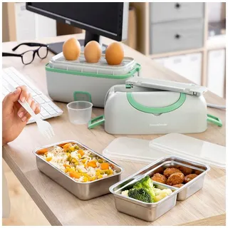 InnovaGoods Beneam Elektrische 3-in-1-Dampf-Lunchbox mit Rezepten, Glatt, grün