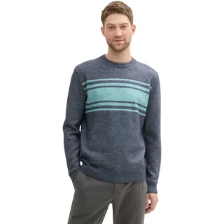 Rundhalspullover TOM TAILOR, Herren, Gr. XXL, blau (navy teal stripe design), Strick, Obermaterial: 58% Polyester, 37% Polyacryl, 5% Wolle, gestreift, gerade hüftbedeckend, Rundhals, Bündchen, Pullover Rundhalspullover, in Strick-Optik und Streifen-Design