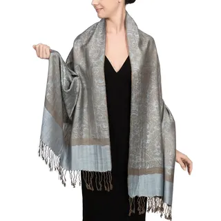 Achillea Zweifarbiger Vintage-Schal aus Jacquard, Paisleymuster, Pashmina-Schal, powder blue