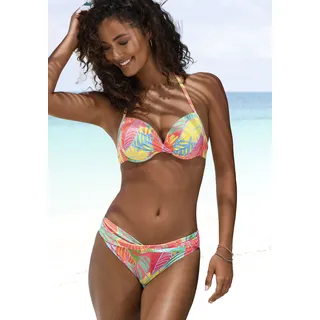 Bikini-Hose S.OLIVER "Yana", Damen, Gr. 34, N-Gr, bunt (koralle bedruckt), Recycling-Polyamid, bedruckt, Badehosen Bikini-Hose, mit stylischem Blätterdruck, Topseller