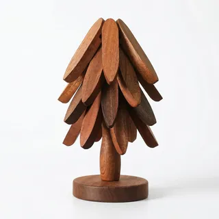 4 Stück Topfuntersetzer Holz Baum Design Faltbare Untersetzer für Heiße Töpfe Pfannen mit Ständer Hitzebeständige Tischuntersetzer Küche Dekorative Geschenk Idee für Weihnachten Wohnkultur