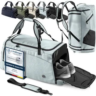 Sporttasche Trainingstasche + Rucksack-Funktion, Schuhfach, Nassfach | 40/60L Reisetasche Schwimmtasche Fitnesstasche Sport Gym Fitness Umhängetasche Handgepäck Weekender Bag Reise Tasche Herren Damen