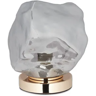 Relaxdays Tischlampe, Glasschirm, Metallsockel, HBT 25 x 20 x 20,5 cm, edles Design, E27, Tischleuchte, anthrazit/gold