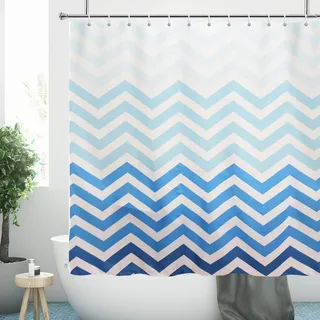 YISURE Duschvorhang Stoff Textil 220x220, Waschbar Farbverlauf von Blau zu Weiß Chevron Badewannenvorhang für Badezimmer und Badewanne, Breite 220 x Höhe 220cm