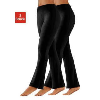 Jazzpants, Damen, Gr. 52/54, N-Gr, schwarz (2x schwarz), Single Jersey, Obermaterial: 95% Baumwolle, 5% Elasthan, VIVANCE ACTIVE BY LASCANA, unifarben, Basic, Basic lang, Hosen Jazzpants, mit leicht ausgestelltem Bein, Loungewear, Topseller