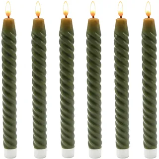 Relaxdays LED Stabkerzen, 6er Set, HxD: 25 x 2 cm, flackernde Flamme, Echtwachs, gedreht, flammenlose Kerzen, Khaki