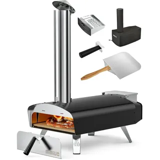 Mimiuo Pellet Pizzaofen,Outdoor pizzaofen mit 33x 33 cm Pizzastein und 36.5X 33.5cm Pizzaschalefel für Garten, Pellet Pizza Oven