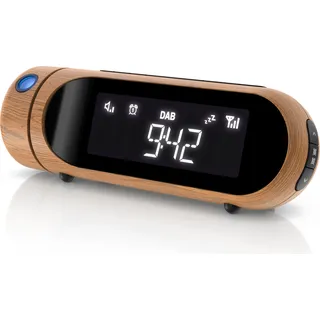 Bearware Radiowecker mit Projektor 3 Stufen dimmbar, DAB, DAB+, FM, Projektionswecker, 20 Speicherplätze, Wecker digital, Sleep-Timer, Snooze, Display 4 Stufen dimmbar, USB-Port, 2 Alarmzeiten, schwarz - Braun, Naturbelassen