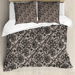 ABAKUHAUS gotisch Bettbezug, Blumen Schmetterlinge Spitze, Milbensicher Allergiker geeignet mit Kissenbezügen, 155 cm x 220 cm - 80 x 80 cm, Tan Schwarz - Schwarz