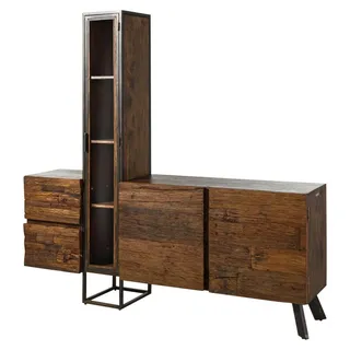 MASSIVMOEBEL24.DE Wohnwand Akazie / Altholz 193x38x185 braun lackiert SEVILLA #07 - Braun