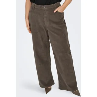 Cordhose ONLY CARMAKOMA "CARHOPE GLOBAL EX HW WIDE CORD PNT NOOS", Damen, Gr. 46, Länge 32, braun (morel), Cord, Obermaterial: 98% Baumwolle, 2% Elasthan, unifarben, relaxed fit lang, Hosen Cordhose, Baumwollmischung, High Waist