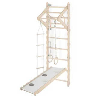 MAMOI® Klettergerüst Indoor, Sprossenwand für kinderzimmer, Turnringe kinder für klettern, Kletterwand und spielgeräte, Turngeräte mit Klimmzugstange - Beige