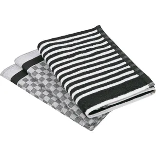Ross Geschirrtuch "Exclusiv", 1x Küchen-Frottiertuch (Streifen) und 2 Geschirrtücher, (Karodesign), schwarz,