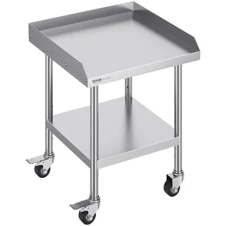 Vevor Edelstahl-Arbeitstisch, Gewerblicher Arbeitstisch zur Lebensmittelzubereitung mit 4 Rädern, Lenkrollen, 3-seitiger Spritzschutz, Ideal für Restaurants, Hotels, 61 x 61 x 76cm