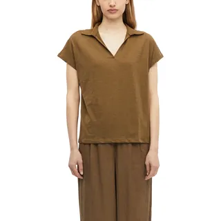Poloshirt S.OLIVER, Damen, Gr. 44, teak braun, Jersey, Obermaterial: 100% Baumwolle, unifarben, normal hüftbedeckend, V-Ausschnitt, abgesteppte Kante, Shirts Poloshirt, Sommershirt mit Polokragen