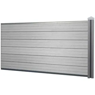 Mendler WPC-Sichtschutz Sarthe, Windschutz Zaun, WPC-Pfosten Erweiterungselement niedrig, 1,88m grau