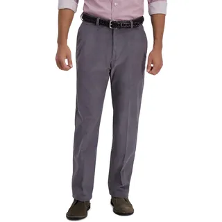 Haggar Herren Cordhose, erweiterbare Taille, Klassische und gerade Passform, Flache Vorderseite, Freizeithose, dunkelgrau, 38 W/30 L
