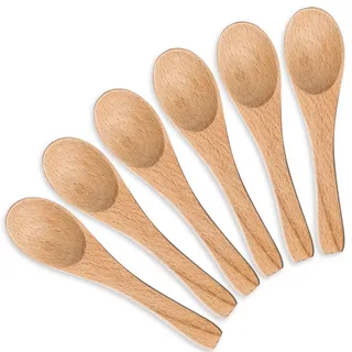 6 Stück Kleine Holzlöffel 10 cm Gewürzlöffel Honiglöffel Mini Löffel | Kleine Löffel für Gewürze, Zucker, Salz, Soßen, Honig