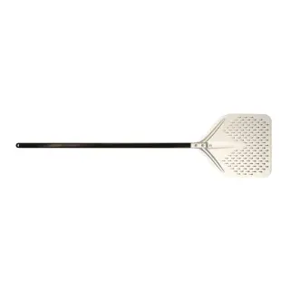 SCHNEIDER Pizzaschaufel, Alu perforiert, Pizzaschieber aus Aluminium zur Selbstmontage, Stiel schwarz 110 cm, Schaufel 36 x 38 cm