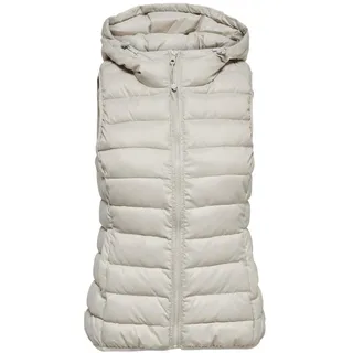 ONLY Damen Puffer Weste | Wattierte Stepp Übergangsjacke mit Kapuze | Basic ohne Ärmel ONLNEWTAHOE, Farben:Beige, Größe:XL