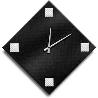 Mareli Wanduhr, Breite 42 x 42 cm, Zifferblatt aus Holz, beschichtet mit schwarzem geprägtem Papier mit 4 Nieten aus farbigem emailliertem Metall, schwarz und weiß, Raute 30