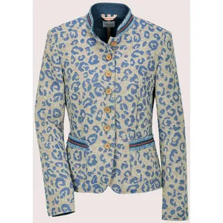 Jackenblazer MADELEINE "Blazer Jacquardblazer mit Leo-Muster", Damen, Gr. 40, blau (rauchblau, beige, multicolor), Obermaterial: 84% Baumwolle CO. 13% Polyester PES. 3% sonstige Fasern AF., Modern, gerade, Blazer Jackenblazer, Leo-Jacquard