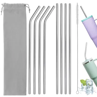 8 Stück Strohhalme 304 Edelstahl mit Reinigungsbürste und Aufbewahrungstasche, Wiederverwendbare Strohhalme 31 cm für 40 oz Becher, Kalte Getränke und Smoothies