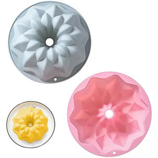 Zliger 2 Stück Gugelhupfform 16 cm, Gugelhupfform Silikon, Gugelhupf Backform, Wiederverwendbare Kuchenform Set, Backform für Gugelhupf aus Silikon (Grau + Rosa)