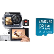 Exprotrek Action Cam 4K Unterwasserkamera Wasserdicht 40M Ultra HD 20MP Kamera 170 ° Ultra-Weitwinkel & Samsung EVO Select microSD Speicherkarte, 128 GB, UHS-I U3, Full HD, 130MB/s Lesen