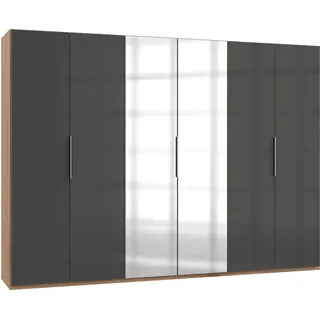 Level 300 x 216 x 58 cm Plankeneiche Nachbildung/Grauglas mit Glas- und Spiegeltüren