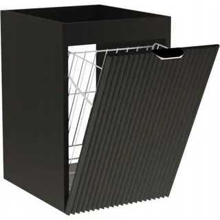WENA Badezimmerschrank 40 cm, mit Wäschekorb, geriffelte Fronten, Griffe aus Metall in der Farbe Gold Willy (Farbe: Schwarz) - Schwarz