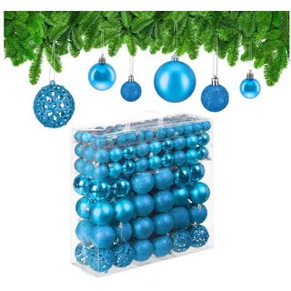 Relaxdays Weihnachtskugeln im 150er Set Silber,Türkis