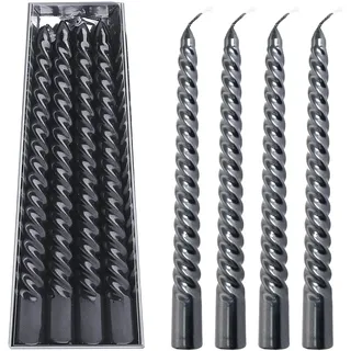 8 Stück Gedrehte Stabkerzen, Premium Spiralkerzen für Dinner & Dekoration, Lange Brenndauer, Tropffreie Kerzen Set für Tischdeko, Hochzeit, Weihnachten & Partys (Schwarz)