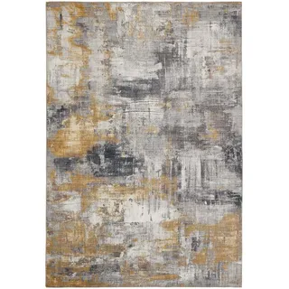 -LUXOR- living Teppich Wohnzimmer Prima im Vintage Design - Wohnzimmerteppich Teppich Kurzflor Digitaldruck in zeitlosem Design Grau-gelb 80 x 150 cm