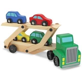 Melissa and Doug Autotransporter Spielzeug Holzauto | 1 Lkw Auto Spielzeug Transporter & 4 Spielzeug Autos Holz | Geschenke für 3 jährigen Jungen | Autotransporter Kinder & Spielzeugautos ab 3 Jahre