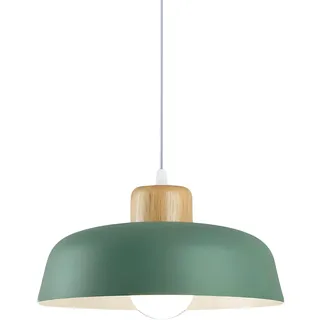 HJXDtech ⌀30cm Pendelleuchte Esstisch, Moderne Bunt Hängeleuchte aus Metall & Holz E27-Fassung, Höhenverstellbar Hängelampe für Küchen, Esszimmer, Schlafzimmer & Wohnzimmer (Grün)