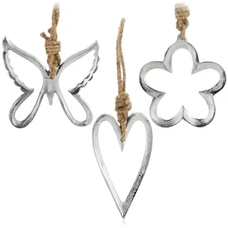 COM-FOUR® 3X Metallanhänger für den Weihnachtsbaum - Christbaumschmuck aus Metall in Form von Herz, Blume und Schmetterling [Auswahl variiert] (3 Stück - Mix 1)