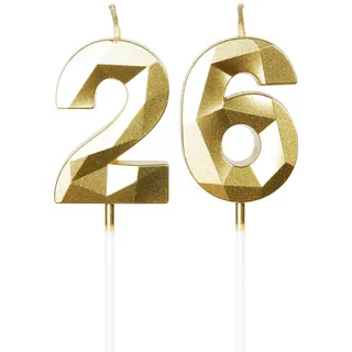 Yiran Kerzen zum 26. Geburtstag, Zahl 26, goldene Kerzen, Geburtstagskerze für Kuchen, Happy Birthday Kerze, Tortenaufsatz, Dekorationen für Geburtstagsparty, Hochzeitstag, Feier Supplies