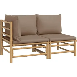 vidaXL Garten-Lounge-Set 2-Tlg. Mit Taupe Kissen Bambus , Naturmaterialen , Rechteckig , 69x65x55 cm , Gartenmöbel, Loungemöbel, Gartensofas & Loungesofas