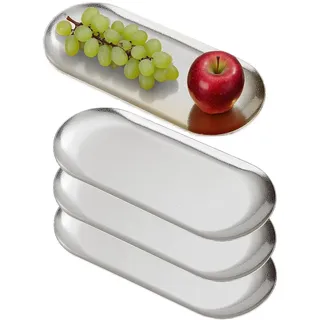 SANQIAHOME 26x11cm Ellipse Vorspeisenteller, 4er Set, dicke Edelstahl Speiseteller,Klein Brotteller Dessertteller für Sushi, Silber