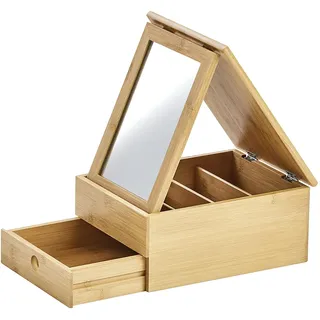 Zeller Present Uhrenbox , Schmuckaufbewahrung, Schmuckkästchen m. Spiegel, Bamboo, ca. 25 x 19 x 11,2 cm