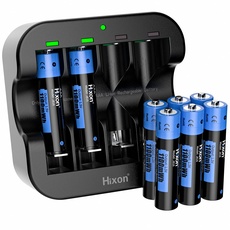 Hixon AAA Lithium Akku, Wiederaufladbarer 1,5V Lithium AAA Akku, 1100mWh Hohe Kapazität, 2 Stunden Schnellladung, 8 Stücke AAA Akku mit Schwarzem Ladegerät