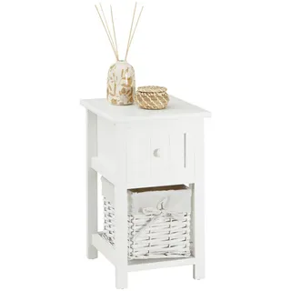 CARO-Möbel Nachttisch Messina , Weiß , Holzwerkstoff , getrocknete Naturmaterialien , Vintage , 28x46x31 cm , Schlafzimmer, Nachtkästchen