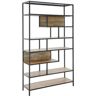 Livetastic Regal , Grün, Schwarz, Akaziefarben , Holz, Metall , Akazie , vollmassiv , Holz , 7 Fächer , 120x201x38 cm , stehend , Holzmöbel, Holzregale, Bücherregale Holz