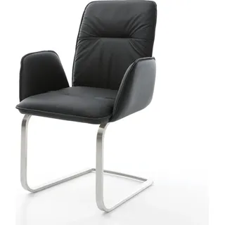 DELIFE Freischwinger Vinja-Flex Echt-Leder Schwarz Freischwinger flach Edelstahl - Schwarz